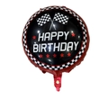 Racing theme round birthday balloon with red border and checkered flags pattern - Checkerboard Flag Racing Round Balloon