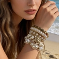 Set de bracelets en perles multicouches avec breloque étoile cœur et pièce rétro - Style de Mode en Perles Dorées (32387-bra-G-EP)