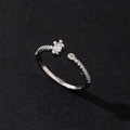 Detail of adjustable silver ring with rectangular crystal and micro-pave setting - Sweet Style (Style 17)