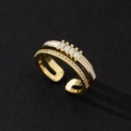 Close-up of gold double-row ring with rectangular zircons and white enamel detail - Classic Style (Style 22)