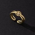 Elegant 18k gold-plated adjustable open ring featuring a crystal-studded floral motif - T-Shape Zircon Style (Style 30)
