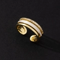 Elegant gold-plated adjustable ring with white enamel and cubic zirconia stones. - Gorgeous Style (Style 24)