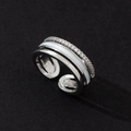 Minimalist silver plated open adjustable ring with zircon stones and white enamel inlay - Pave Zircon Style (Style 25)