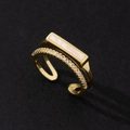 Elegant gold plated adjustable open ring featuring pearl inlay and zircon stones. - Open Style (Style 26)