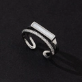 Elegant minimalist silver-toned adjustable open ring with rectangular white stone inlay. - Compact Style (Style 27)