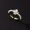 Elegant gold-plated open ring with pearl band and zircon four-leaf clover charm - Sweet Bowknot (Style 32)