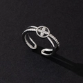 Elegant silver-toned adjustable open ring featuring a zircon-studded flower motif - Pearl Arrangement (Style 31)