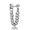 Polished silver stainless steel ball stud earring featuring a curb chain loop design - 1PCS / Steel