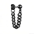 Black stainless steel ball stud earring with hanging chain link detail for men and women - 1PCS / Black