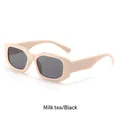 Retro square polygon sunglasses with milk tea beige frames and dark grey lenses for women - Milk Tea Frame Black Grey Lens