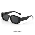 Retro rectangle sunglasses in gloss black resin frame with dark gray polarized lenses - Glossy Black Frame Grey Lens
