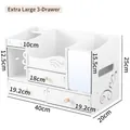 White tiered desktop organizer with large drawers and crystal handles for cosmetics - XL 3 Drawers Makeup Organizer