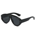 Oversized black shield pilot sunglasses with silver diamond stud accents on a white background - Bright Black Frame Grey Lens