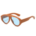 Oversized retro pilot sunglasses with orange frames, blue lenses and silver diamond studs - Orange Frame Blue Lens
