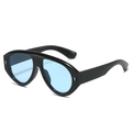 Lunettes de soleil aviateur noires surdimensionnées avec verres bleu clair et rivets - Monture Noire Verres Bleus