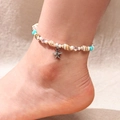 Bohemian seashell anklet with turquoise beads and silver starfish pendant for beach - Sx424 Conch Anklet