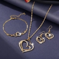 Goldenes Herz Schmuckset mit Halskette Armband und Ohrringen mit Zirkonia-Finish - Doppelherz Halskette Ohrringe Armband / Gold