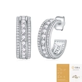 Elegant 925 sterling silver C-shaped hoop earrings featuring triple-row moissanite stones - Style E13705 180 Moissanite Stones With GRA Certificate