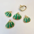 DIY shell pendants with vibrant green enamel finish and gold plated metal edges - Golden Claw Green Shell