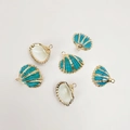 Golden scallop shell charms with blue enamel finish and mother of pearl inlay - Golden Claw Lake Blue Shell