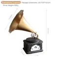 Vintage phonograph resin ornament with gold horn showing 24.5cm height and dimensions - Vintage Phonograph / Antique Copper Gold