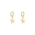 Golden starfish hoop earrings with textured finish inspired by beach ocean theme - Le3618 Gold