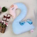 Plush light blue swan figure with embroidered sleeping eyes and a tiny orange crown - Number 2-Light Blue Swan