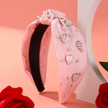 Rosafarbener Stoff-Haarreif mit Perlen und kariertem Herz-Detail für Damen - Rosa