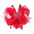 Fiocco per capelli in grosgrain multistrato rosso con cuore glitterato per bambine - Stile Rosso (V256)
