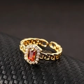 Adjustable gold chain ring featuring a rectangular red zircon and white crystal accents - Adjustable Open / Bowknot Style (F)