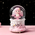 Carillon a sfera di cristallo con angelo rosa, base a coniglietto e sfondo stellato - 80# Dawn Angel - Rosa / Stili Casuali
