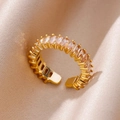 Detailed close-up of a gold adjustable ring with micro-pave rectangular cubic zirconia - Pave Baguette Champagne Style (JZ4470G-9)