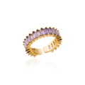 Anillo abierto ajustable chapado en oro con piedras de circón púrpura rectangulares - Dorado/Púrpura (2)