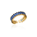Anillo dorado ajustable con circonitas rectangulares azul oscuro en hilera - Dorado/Azul (3)