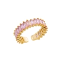 Adjustable gold plated open ring featuring baguette cut pink zircons in a claw setting - Gold/Pink (7)