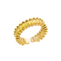 Adjustable gold plated ring featuring rectangular yellow cubic zirconia stones - Gold/Yellow (8)