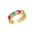 Adjustable gold ring featuring vertically set rectangular multi-colored zircon stones - Gold/Rainbow (10)