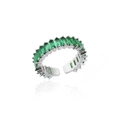 Adjustable silver ring featuring a row of rectangular emerald green cubic zirconia stones - Silver/Green (12)