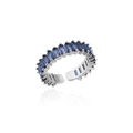 Adjustable silver ring featuring a row of micro-pave rectangular blue zircons - Silver/Dark Blue (14)