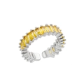 Silver open ring featuring rectangular yellow zircon stones with micro-inlay finish - Silver/Light Yellow (19)