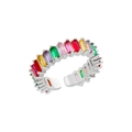 Silver adjustable open ring featuring vibrant rainbow gradient rectangular zircons - Silver/Rainbow (21)