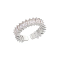Silver adjustable open ring with rectangular cubic zirconia pave setting for women - Silver/Clear (22)