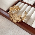 Elegant gold metal layered flower petal open bangle with a detailed ribbed texture finish - Layered Petals (18# Gold)