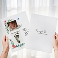 Libro de recuerdos para bebé blanco con flores acuarela, foto infantil y huella negra del pie - Estilo de Flor (MJ017-Libro de registro del bebé)