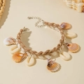 Set de tobilleras bohemias de conchas con cuerda trenzada y cierre metálico ajustable - Estilo de Vieira Trenzada Mixta (29382-ank-R-colour-1)