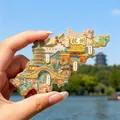 Hangzhou West Lake landmark souvenir fridge magnet in elegant gold-tone metal finish - BXT0202 Hangzhou Map Geographical Outline Style