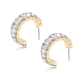 Gold C-shaped hoop earrings featuring rectangular clear crystal zircon stones - Transparent Crystal