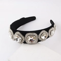 Baroque black velvet headband with large crystal gemstones on white display block - White