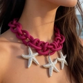 Collier en corde tressée rose fuchsia avec breloques d'étoiles de mer pour les vacances - Style Étoile de Mer Tressée Rose (32402-nek-rose red-EP)