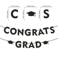 Detailed dimensions of black glitter Congrats graduation banner with mortarboard accents - Black Gold Glitter Congrats Banner / Black Gold